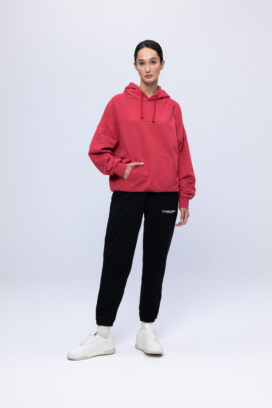 Women's Raspberry Red Oversized Embroidery Hoodie