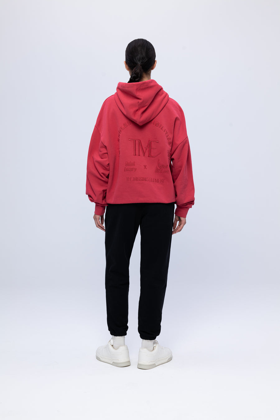 Women's Raspberry Red Oversized Embroidery Hoodie