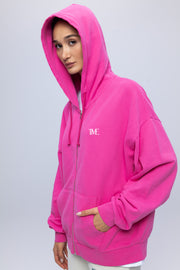Women's Hot Pink Zippered Oversized Hoodie